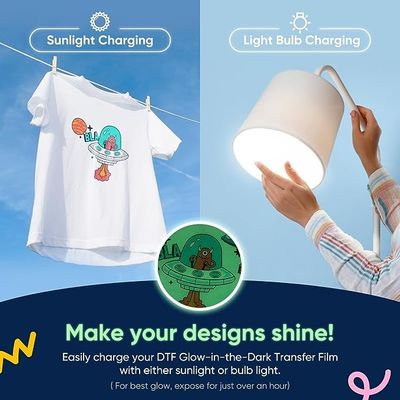 Grünes Licht Noctiluzentes Leuchtmittel Wärmeübertragungsfilm im Dunkeln leuchtendes DTF-PET-Film für T-Shirts Speziallogo-Druck