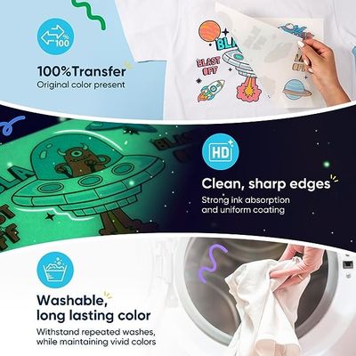 Grünes Licht Noctiluzentes Leuchtmittel Wärmeübertragungsfilm im Dunkeln leuchtendes DTF-PET-Film für T-Shirts Speziallogo-Druck