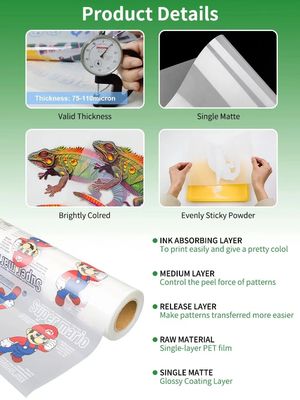 Dtf-Filmdruck Warme Peeling Kalte Peeling Doppel Einzelseitendruck 75 Mikron 30 33 60cm*100m DTF-PET-Filmroll