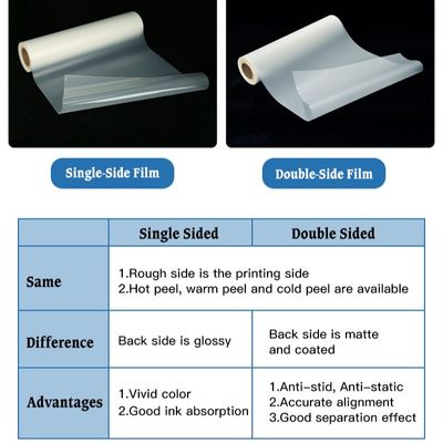 Einseitige DTF-Doppelfilm 30CM 33CM 60CM 60CM*100M Rollwärmeübertragung 75Micron Heißkalt Peeling